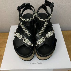SIMONE ROCHA BLACK EMBELLISHED LEATHER PLATFORMS